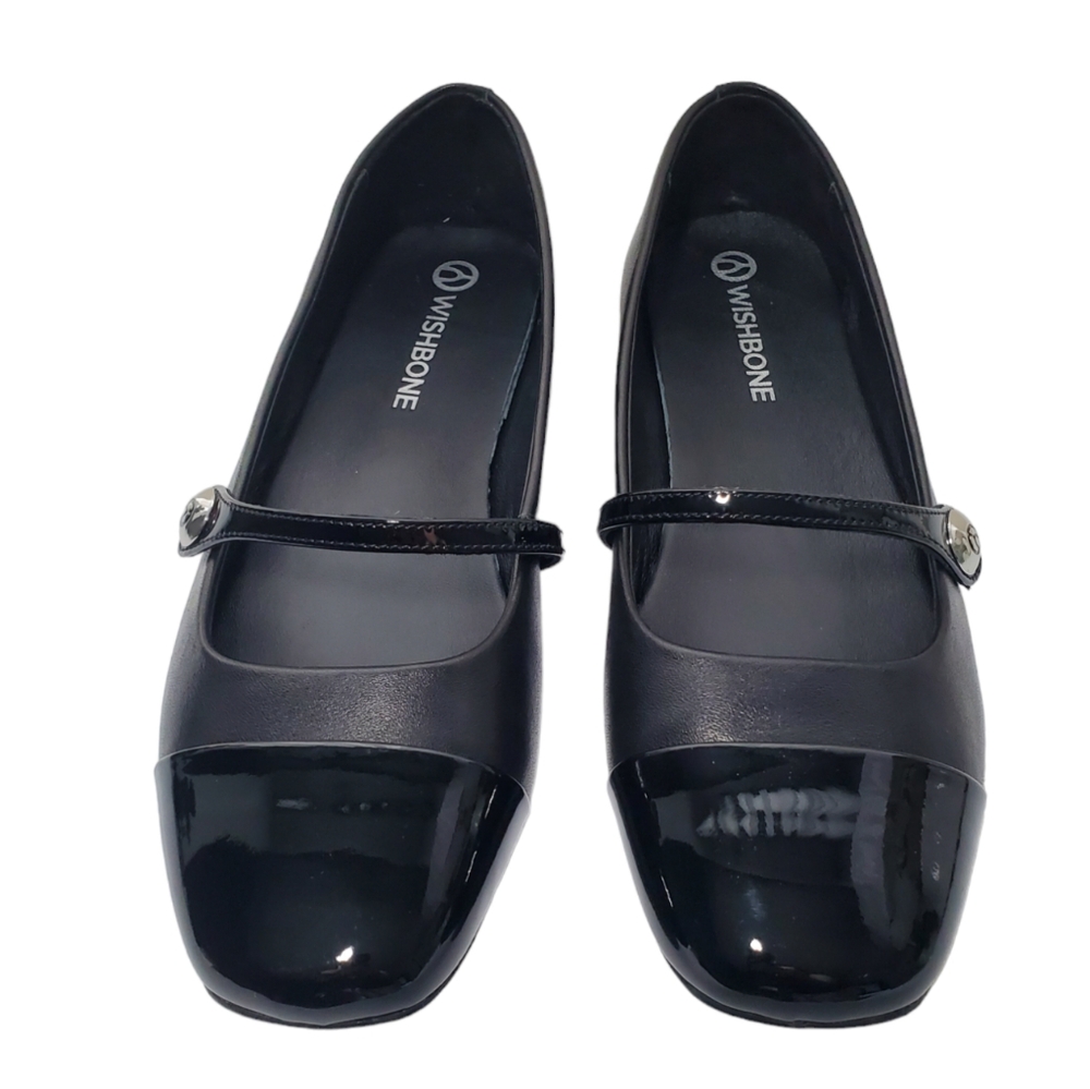 WISHBONE - Black Leather - Ballerina - Mary Jane - Flats - Size 10